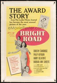 3k283 BRIGHT ROAD linen 1sh '53 famed nightclub singer Dorothy Dandridge paired w/ Harry Belafonte!