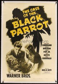 3k286 CASE OF THE BLACK PARROT linen 1sh '41 William Lundigan, Maris Wrixon, dramatic art!