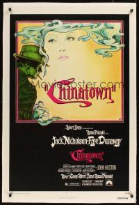 3k289 CHINATOWN linen 1sh '74 art of Jack Nicholson & Faye Dunaway by Jim Pearsall, Roman Polanski