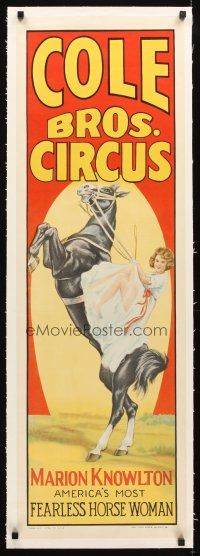 3k173 COLE BROS. CIRCUS: MARION KNOWLTON linen circus poster '30s America's fearless horse woman!