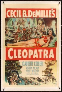 3k291 CLEOPATRA linen 1sh R52 sexy Claudette Colbert as the Princess of the Nile, Cecil B. DeMille
