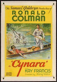3k300 CYNARA linen 1sh '32 incredible stone litho art of Ronald Colman & sexy Phyllis Barry boating!