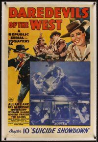 3k303 DAREDEVILS OF THE WEST linen chapter 10 1sh '43 art of cowboy Allan Lane, Republic serial!