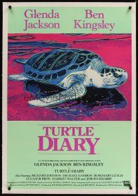 3k048 TURTLE DIARY linen English 1sh '85 fantastic art of sea turtle on the beach by Andy Warhol!