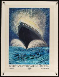 3k074 CANNES FILM FESTIVAL 1982 linen French '82 Cannes, art of ship by Fellini!