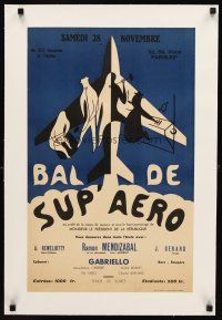 3k211 BAL DE SUP AERO linen French charity event poster '50s cool airplane artwork!