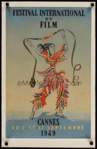 3k212 CANNES FILM FESTIVAL 1949 linen French film festival poster '49 wonderful art by Chavane!