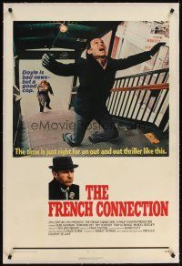 3k327 FRENCH CONNECTION linen int'l 1sh '71 Gene Hackman in movie chase climax, William Friedkin!