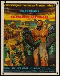 3k078 PLANET OF THE APES linen French 23x32 '68 different art of Charlton Heston by Jean Mascii!