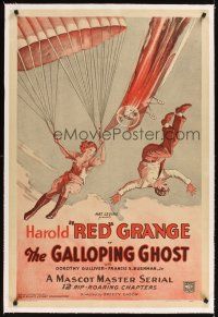 3k331 GALLOPING GHOST linen 1sh R37 adventure serial, cool artwork of crashing plane & parachute!