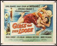 3k236 GIRLS ON THE LOOSE linen 1/2sh '58 classic catfight art of girls in gangs who stop at nothing