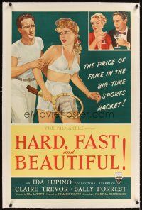 3k345 HARD, FAST & BEAUTIFUL linen 1sh '51 Ida Lupino, art of sexy tennis player Sally Forrest!
