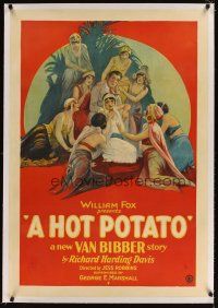3k355 HOT POTATO linen 1sh '27 stone litho art of bored man attended to by harem of beauties!