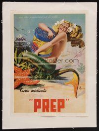 3k205 PREP CREMA MEDICATA linen Italian 10x14 advertising poster '50s sexy mermaid art by Ferrante!
