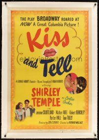 3k380 KISS & TELL linen style B 1sh '45 whole town thinks 15 year-old Shirley Temple is pregnant!