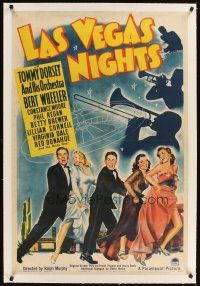 3k385 LAS VEGAS NIGHTS linen 1sh '41 gambling art, Tommy Dorsey, Bert Wheeler & Constance Moore!