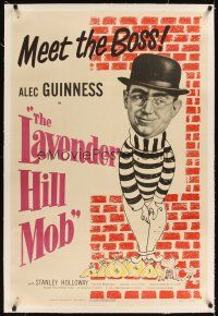 3k386 LAVENDER HILL MOB linen 1sh '51 Charles Chrichton classic, wacky artwork of Alec Guinness!