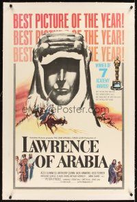 3k389 LAWRENCE OF ARABIA linen style D 1sh '63 David Lean classic, silhouette art of Peter O'Toole!
