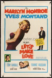 3k390 LET'S MAKE LOVE linen 1sh '60 three images of super sexy Marilyn Monroe & Yves Montand!