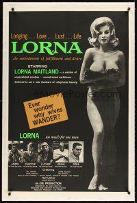 3k395 LORNA linen black background 1sh '64 super sexy Lorna Maitland in Russ Meyer sex classic!