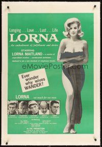 3k396 LORNA linen green background 1sh '64 super sexy Lorna Maitland in Russ Meyer sex classic!