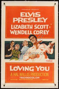 3k401 LOVING YOU linen 1sh '57 Elvis Presley, Lizabeth Scott, Wendell Corey & Dolores Hart!