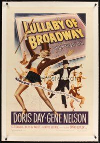 3k402 LULLABY OF BROADWAY linen 1sh '51 art of Doris Day & Gene Nelson in top hat and tails!