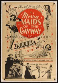 3k414 MERRY MAIDS OF THE GAY WAY linen 1sh '54 half-naked burlesque dancers, Stars & Strips galore!