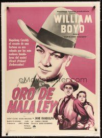 3k014 FOOL'S GOLD linen Mexican poster R50s different art of William Boyd as Hopalong Cassidy!
