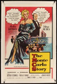 3k418 MONTE CARLO STORY linen 1sh '57 art of Marlene Dietrich & De Sica gambling at roulette!