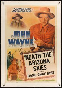 3k428 JOHN WAYNE linen stock 1sh '40s image of John Wayne, Gabby Hayes, Neath The Arizona Skies