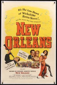 3k432 NEW ORLEANS linen 1sh '47 wicked old Basin Street & the music that made it wicked!