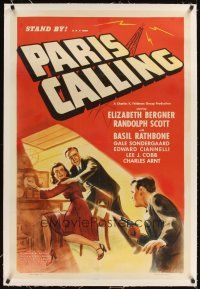 3k439 PARIS CALLING linen 1sh '40s Elizabeth Bergner, Randolph Scott & Rathbone, French resistance!