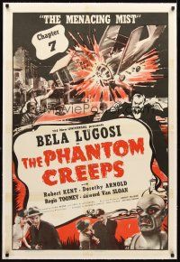 3k442 PHANTOM CREEPS linen chapter 7 1sh '39 art of Bela Lugosi, Universal serial, Menacing Mist!