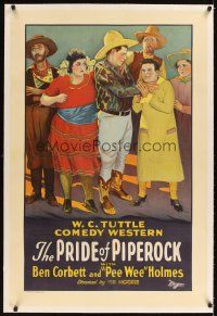 3k449 PRIDE OF PIPEROCK linen 1sh '27 art of cowboy Ben Corbett choking sidekick Pee Wee Holmes!