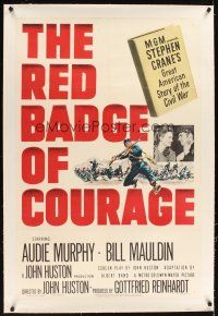 3k457 RED BADGE OF COURAGE linen 1sh '51 Audie Murphy, John Huston, Stephen Crane Civil War novel!