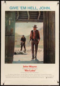 3k464 RIO LOBO linen 1sh '71 Howard Hawks, Give 'em Hell, John Wayne, great cowboy image!