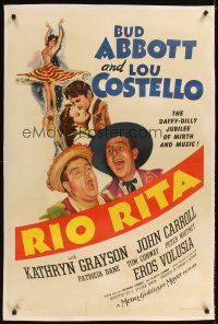 3k465 RIO RITA linen style C 1sh '42 Bud Abbott & Lou Costello with sexy full-length Eros Volusia!