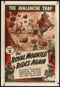 3k470 ROYAL MOUNTED RIDES AGAIN linen chapter 2 1sh '45 RCMP serial, art of The Avalanche Trap!