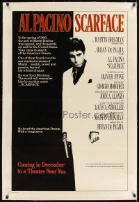 3k473 SCARFACE linen advance 1sh '83 Al Pacino as Tony Montana, Brian De Palma, Oliver Stone!