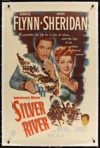 3k479 SILVER RIVER linen 1sh '48 Errol Flynn gambles for his life & sexiest Ann Sheridan!