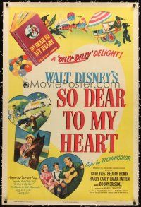 3k488 SO DEAR TO MY HEART linen 1sh '49 Walt Disney, cartoon art of Burl Ives with guitar & toons!