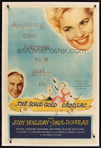 3k489 SOLID GOLD CADILLAC linen 1sh '56 Hirschfeld art of Judy Holliday & Paul Douglas in car!