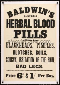 3k193 BALDWIN'S HERBAL BLOOD PILLS linen 20x30 English advertising poster '30s what teens need!