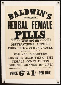 3k194 BALDWIN'S HERBAL FEMALE PILLS linen 20x30 English advertising poster '30s change of life!