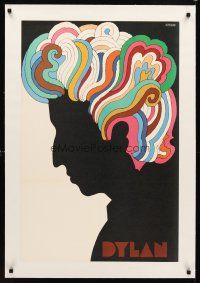 3k218 DYLAN linen 22x34 music poster '67 colorful silhouette art of Bob by Milton Glaser!