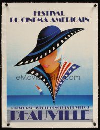 3k213 FESTIVAL DU CINEMA AMERICAIN linen French film festival poster '87 patriotic Bonnard art!