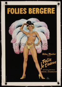 3k215 FOLIES-BERGERE linen French special 15x22 '77 art of sexy showgirl by Alain Aslan!