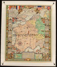 3k220 HISTORICAL MAP: AMERICAN EXPEDITIONARY FORCE linen 28x39 special poster '32 World War I!