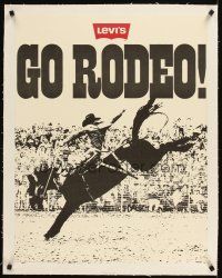 3k188 LEVI'S linen 23x29 advertising poster '78 great image of cowboy on bucking horse in arena!